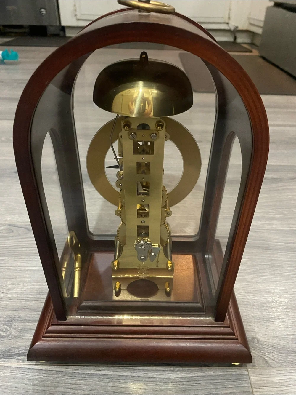 Classic Skeleton Mantel Clock in Brown and Gold